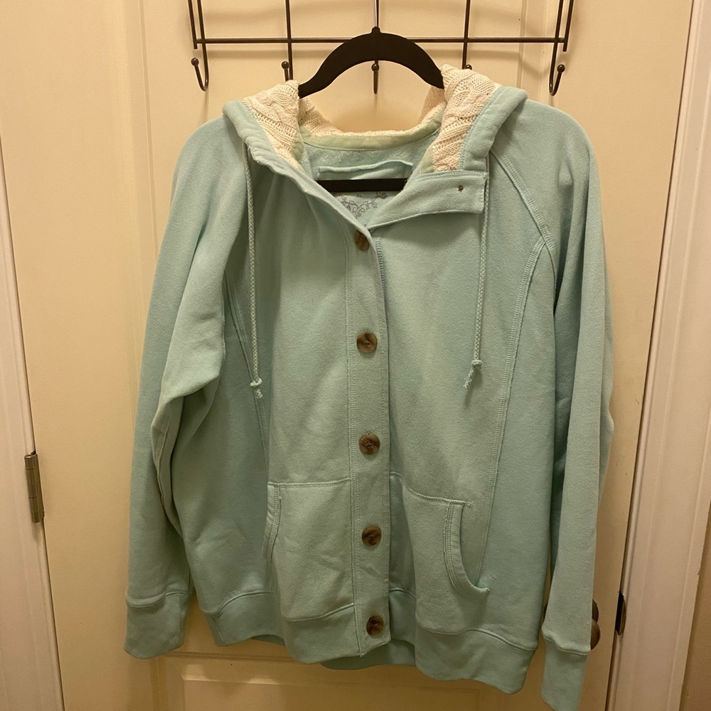 Women’s hooded teal sweatshirt jacket